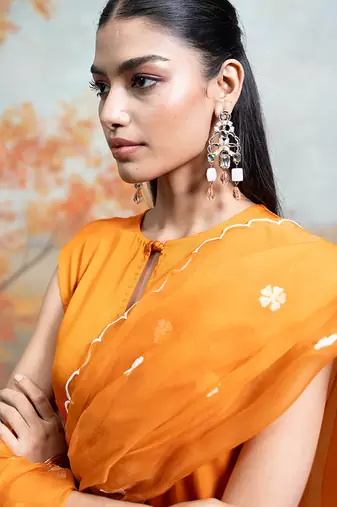 Rust orange modal satin kurta set