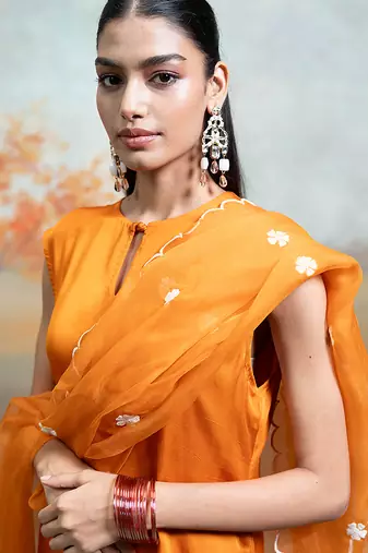 Rust orange modal satin kurta set