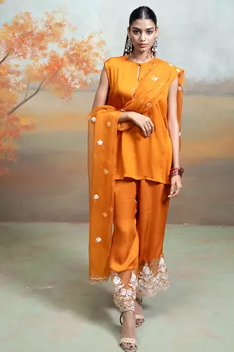 Rust orange modal satin kurta set