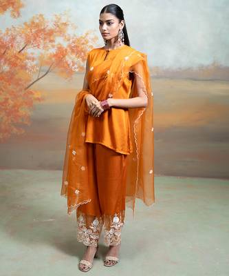 Rust orange modal satin kurta set 5