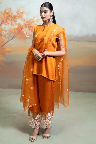 Rust orange modal satin kurta set