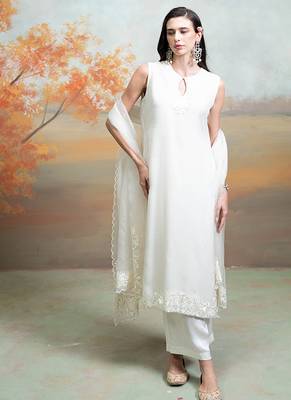 White ivory embroidered organza kurta set 1