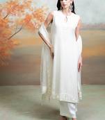 White ivory embroidered organza kurta set