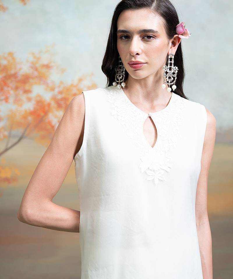 White ivory embroidered organza kurta set