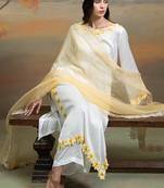 Soft ivory embroidered modal satin kurta set