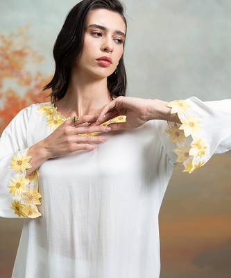 Soft ivory embroidered modal satin kurta set 5