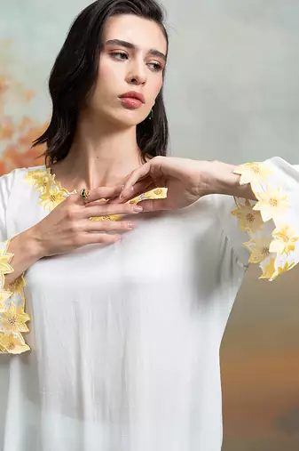 Soft ivory embroidered modal satin kurta set