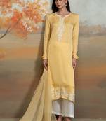 Pastel yellow embroidered modal satin kurta set