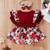 Red floral ribbed bow fit & flare girls dress