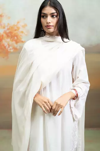 Pure white embroidered mulmul kurta set