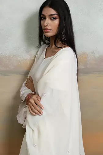 Pure white embroidered mulmul kurta set