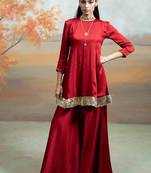 Deep maroon lace embroidered modal satin co ord set
