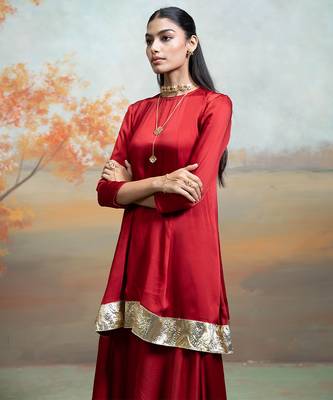 Deep maroon lace embroidered modal satin co ord set 4