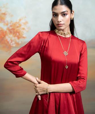 Deep maroon lace embroidered modal satin co ord set 5