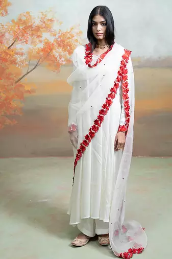 Pure white modal satin kurta set