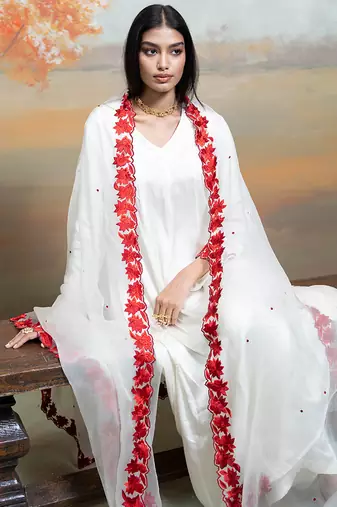 Pure white modal satin kurta set
