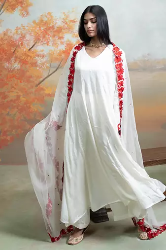 Pure white modal satin kurta set