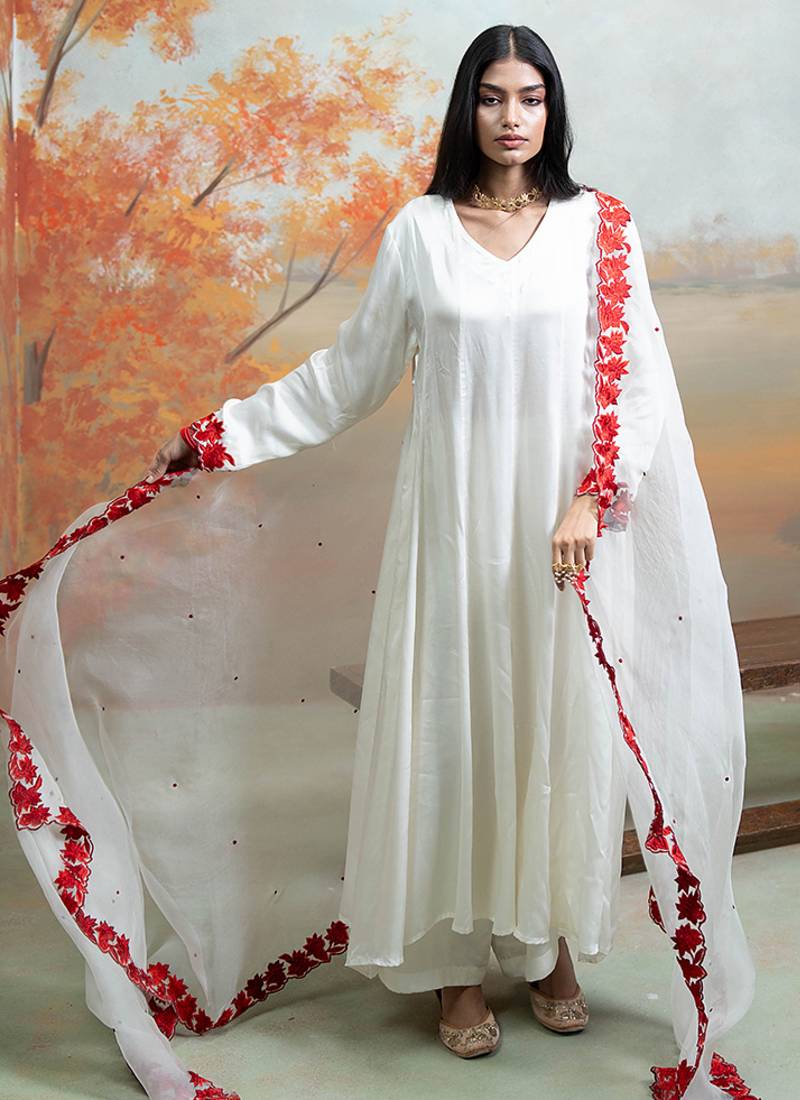 Pure white modal satin kurta set