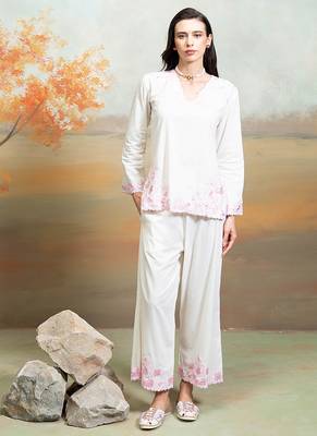 Off white embroidered mulmul co ord set 1