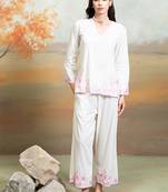Off white embroidered mulmul co ord set