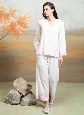 Off white embroidered mulmul co ord set 2