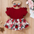 Red floral ribbed bow fit & flare girls dress
