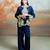 Navy blue embroidered modal satin co ord set