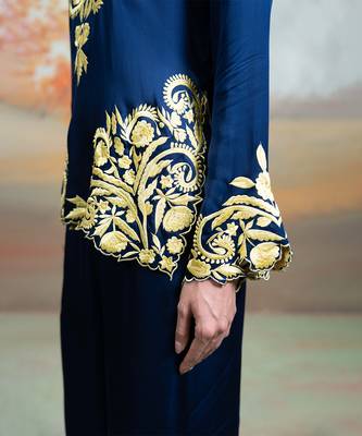 Navy blue embroidered modal satin co ord set 4