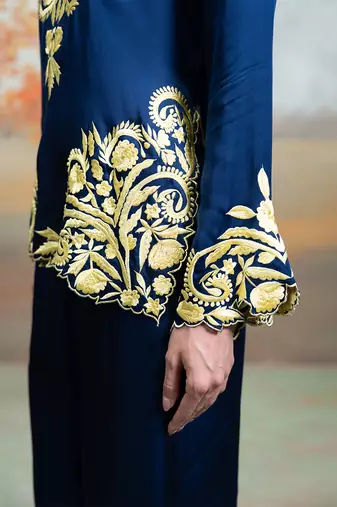 Navy blue embroidered modal satin co ord set