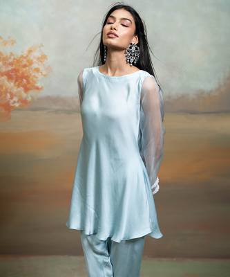 Powder blue modal satin co ord set 1