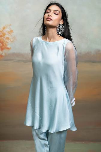 Powder blue modal satin co ord set