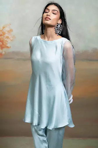 Powder blue modal satin co ord set