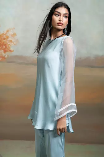 Powder blue modal satin co ord set