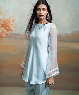 Powder blue modal satin co ord set 3