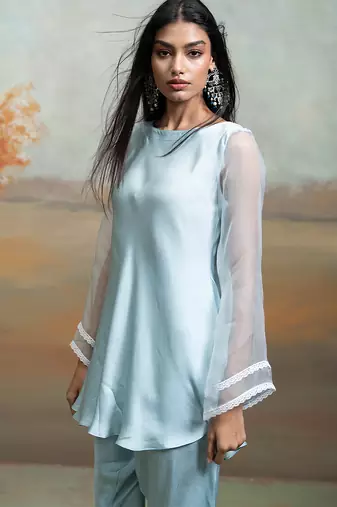 Powder blue modal satin co ord set