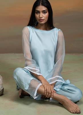 Powder blue modal satin co ord set 5
