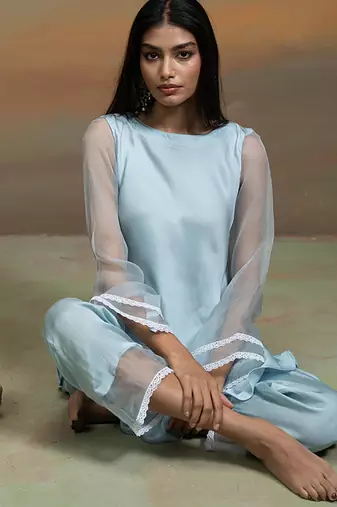 Powder blue modal satin co ord set