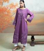 Purple embroidered mulmul kurta set