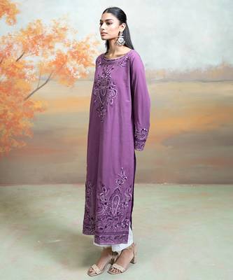 Purple embroidered mulmul kurta set 3