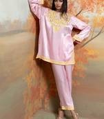 Baby pink embroidered ganghi silk kurta set