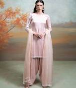 Pastel pink embroidered ganghi silk kurta set