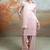 Pastel pink embroidered ganghi silk kurta set