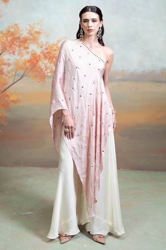 Blush pink embroidered modal satin co ord set