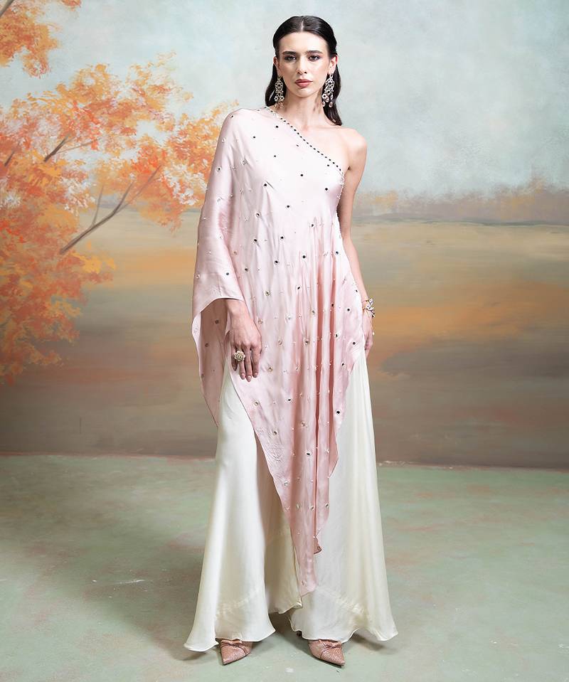 Blush pink embroidered modal satin co ord set