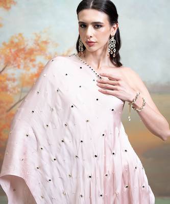 Blush pink embroidered modal satin co ord set 2