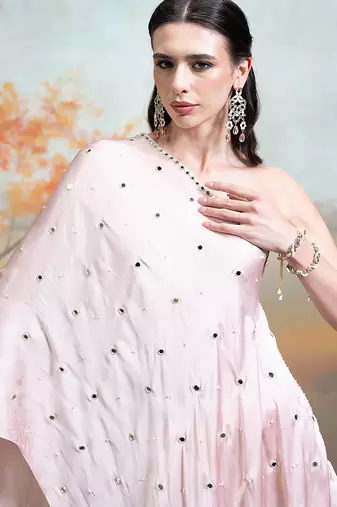 Blush pink embroidered modal satin co ord set