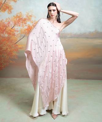 Blush pink embroidered modal satin co ord set 3