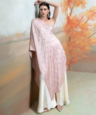 Blush pink embroidered modal satin co ord set 4