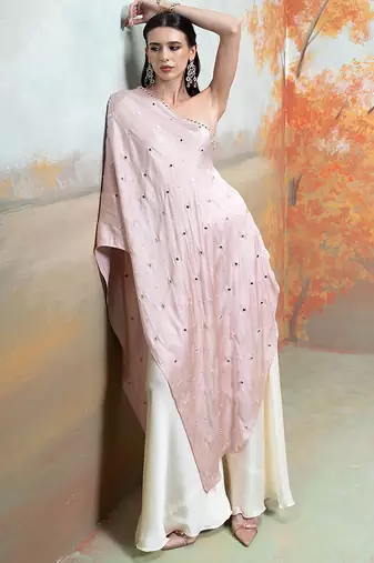 Blush pink embroidered modal satin co ord set