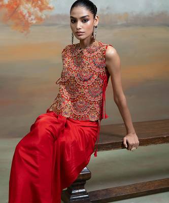 Crimson red embroidered silk co ord set 5